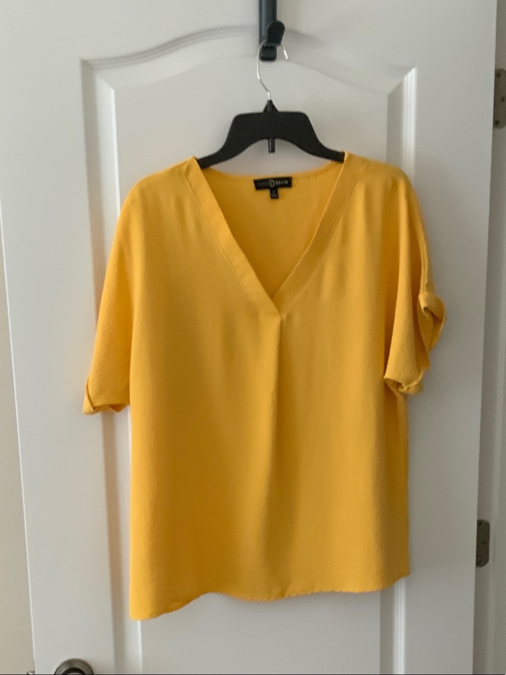 Fred David Bright Yellow V-Neck Short Sleeve Blouse